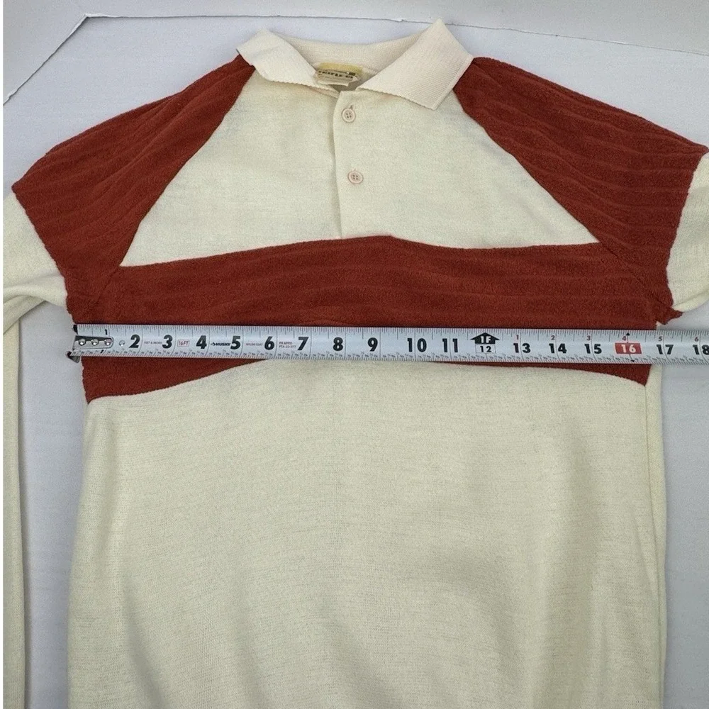 VTG‎ 70's Cream Rust Collared Sweater Hipster Disco Retro Dad A Trifle Bit XS/S